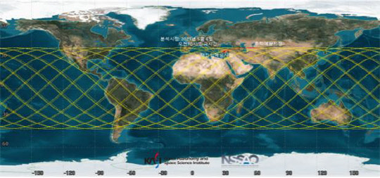 천문연이 분석한 창정-5B호의 추락 예측 궤도로, 한반도에 떨어질 가능성이 낮은 것으로 분석됐다.  과기정통부 제공